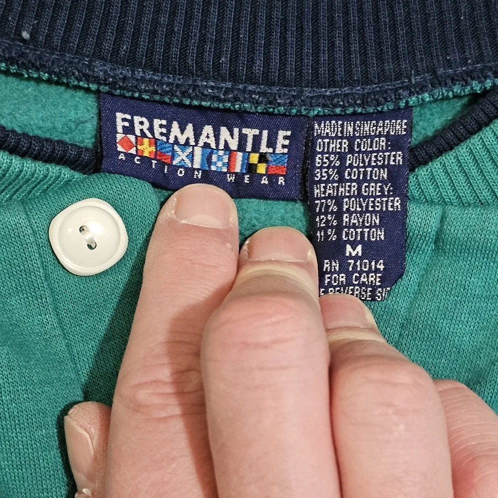 Vintage 80s Fremantle Action Wear Colorblock Henley Sweatshirt Medium Classic - Picture 5 of 7